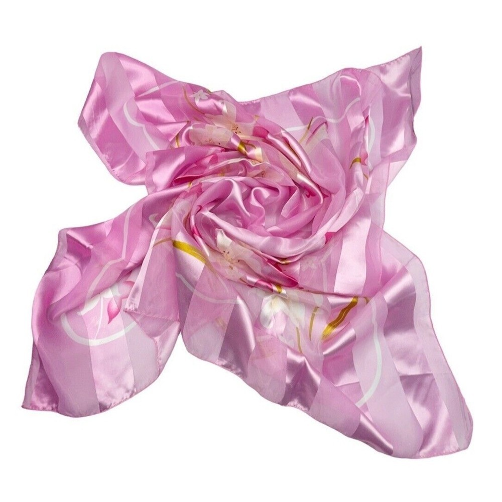 Silk Square Scarf Women 37 x 37 Inches Shawl Wrap floral Pink - Picture 3 of 6